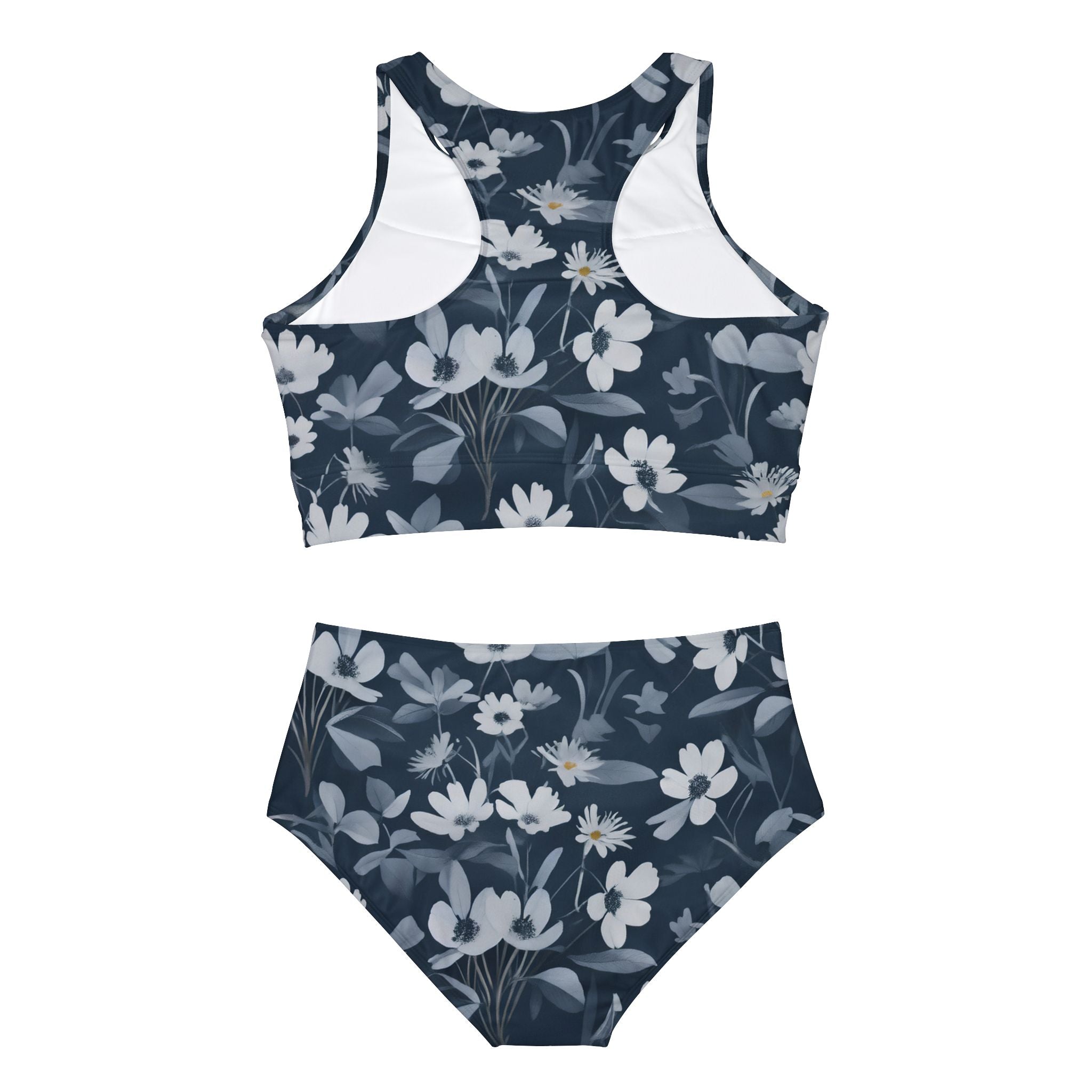Floral White Sporty Bikini Set (AOP)