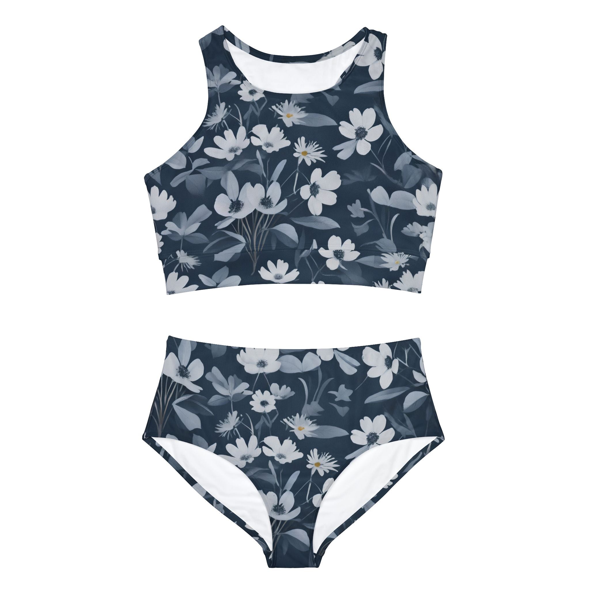Floral White Sporty Bikini Set (AOP)