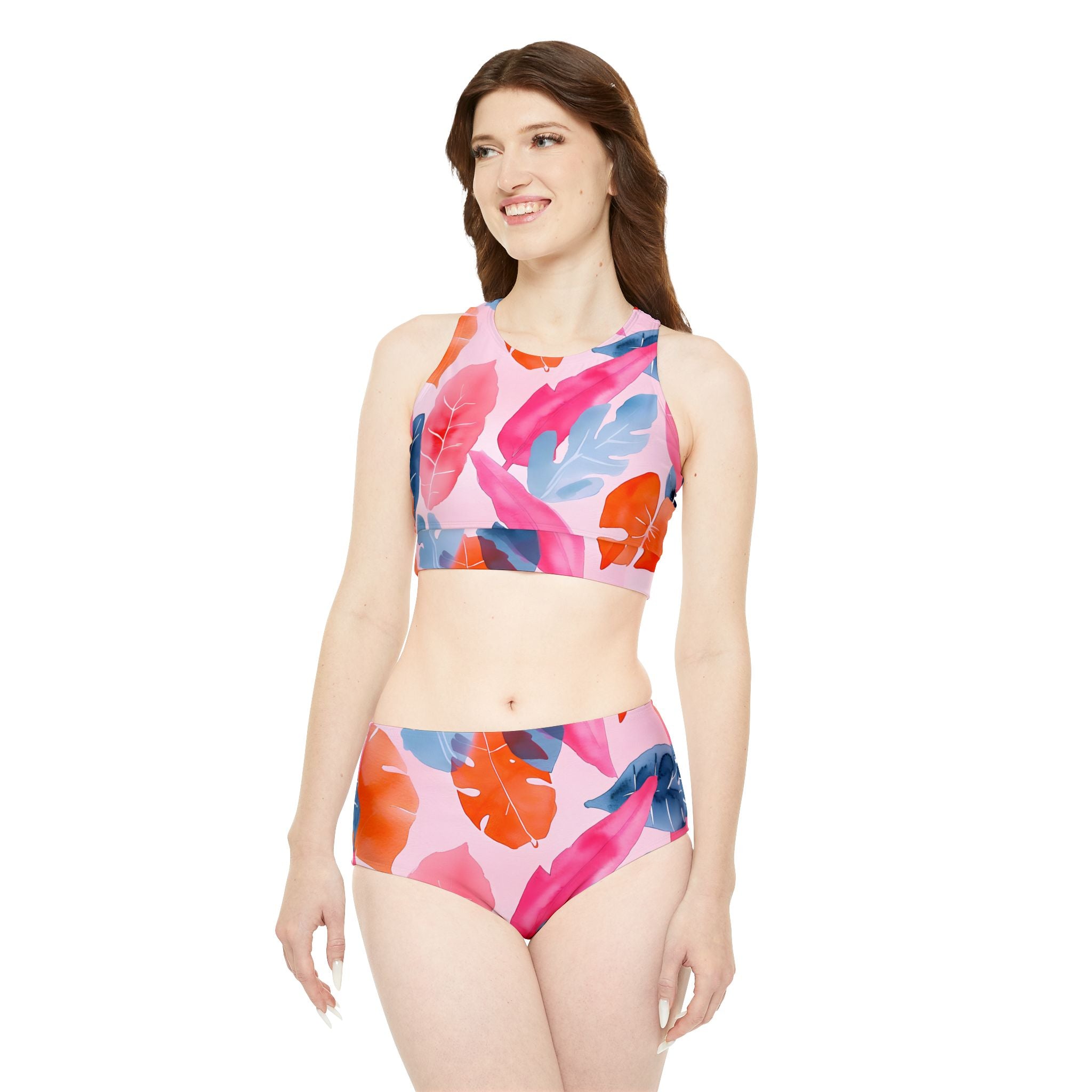 Colorful Leaves Sporty Bikini Set (AOP)